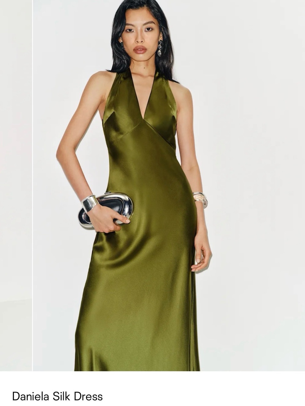 Reformation Daniela Silk Dress in Pear - Picture 3 of 7